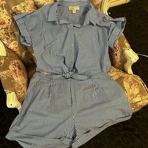 Michael Kors Blue and White Striped Button blouse short set like new
